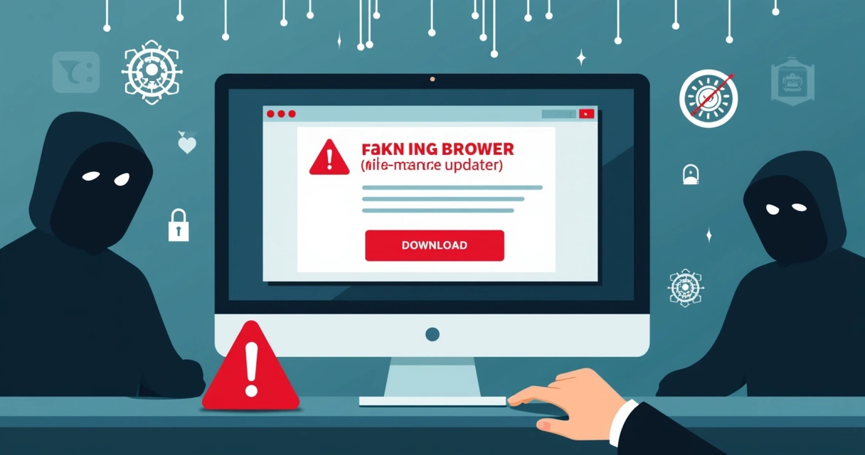 Alerta falso de atualização de navegador em tela de computador 