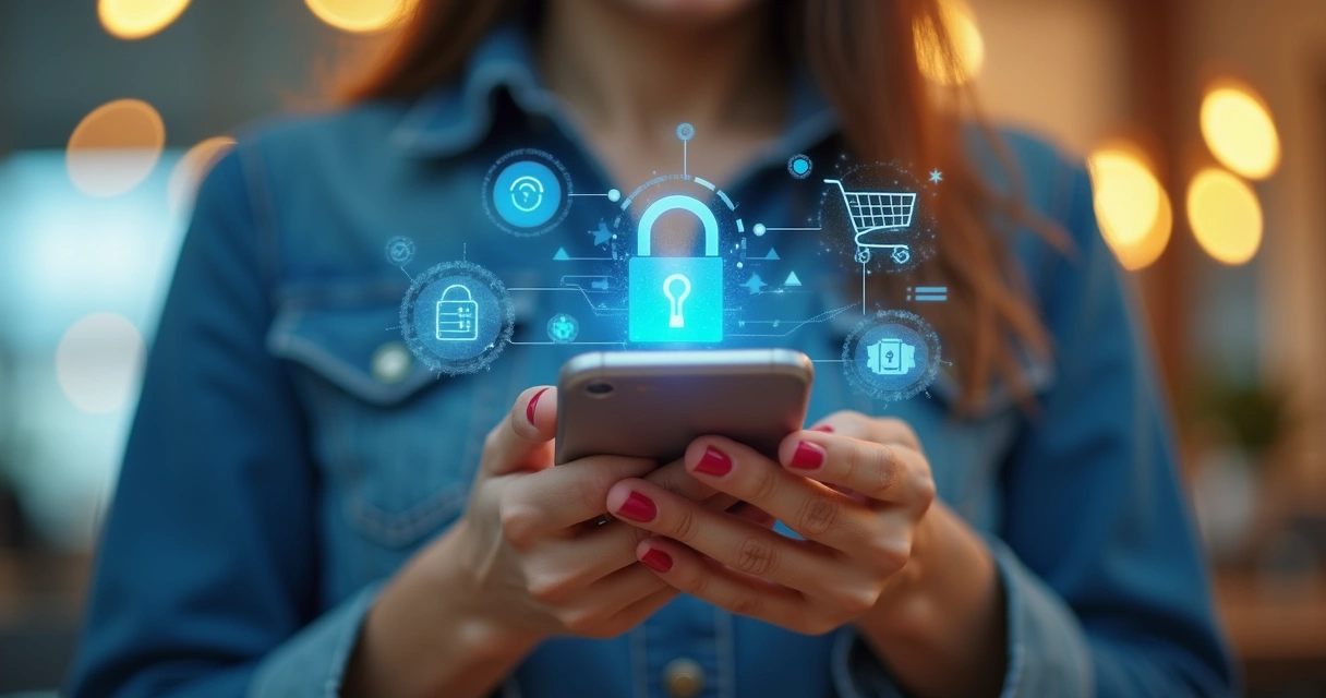 Pessoa usando celular para comprar online em um cenário de alerta de fraude 