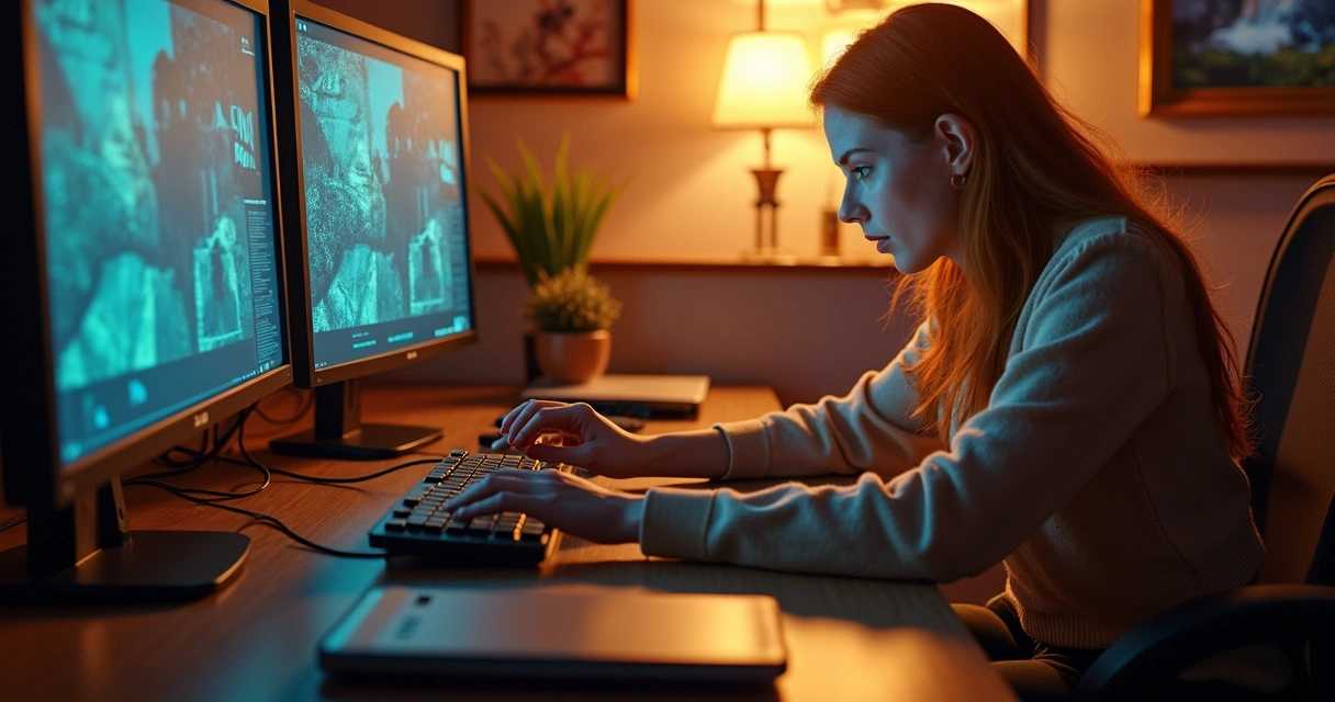 Computador exibindo site falso de leilão de imóveis com aviso de golpe na tela 