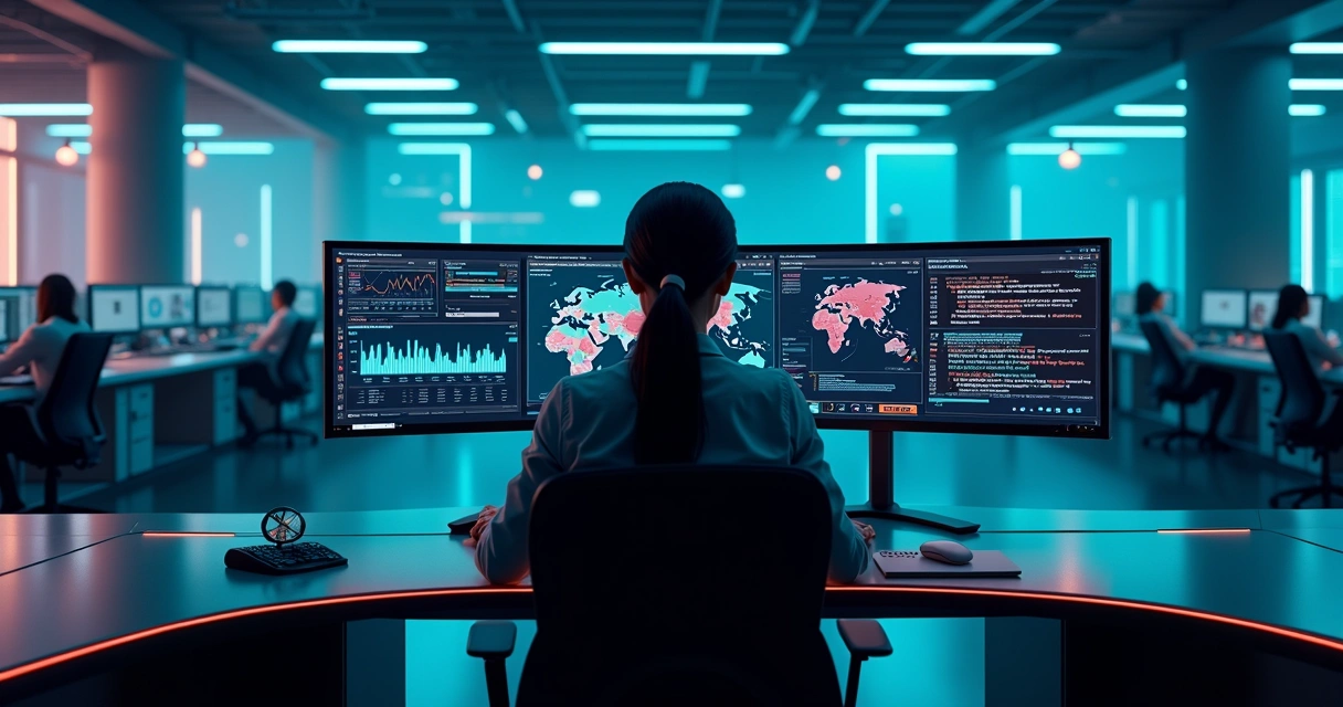 Analista monitora painel antifraude de marketing de afiliados com alertas em vermelho 
