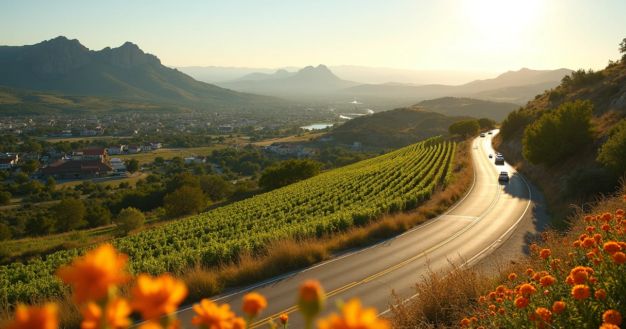 Vineyards under blue sky near Fredericksburg