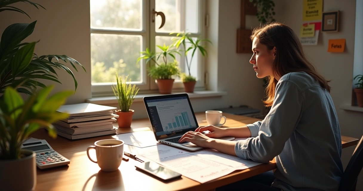 Freelancer analisando planilhas e reservas financeiras