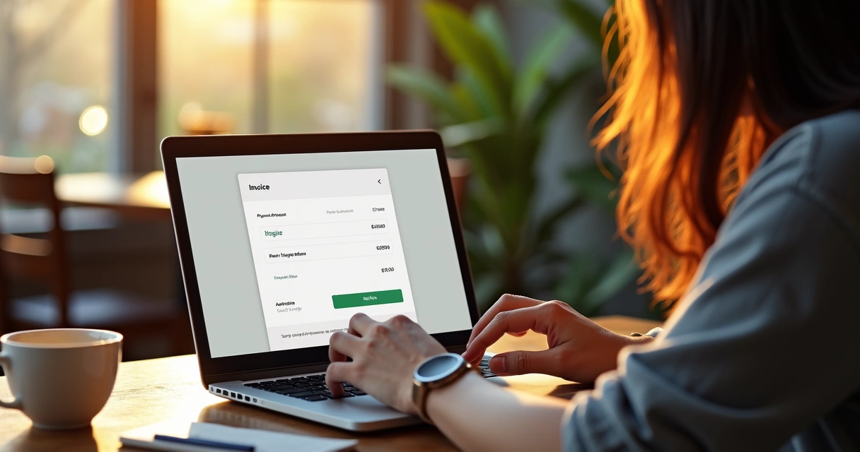 Freelancer enviando cobrança digital pelo notebook 