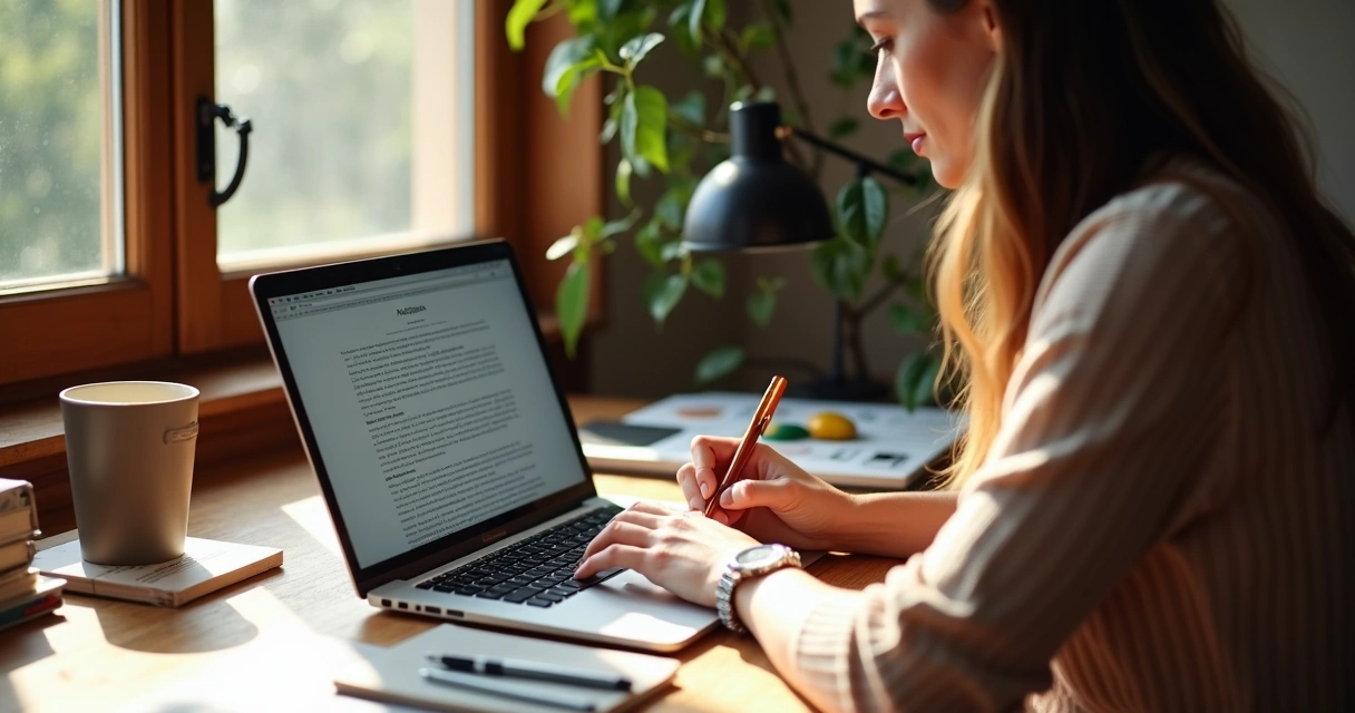 Freelancer digitando texto em notebook 