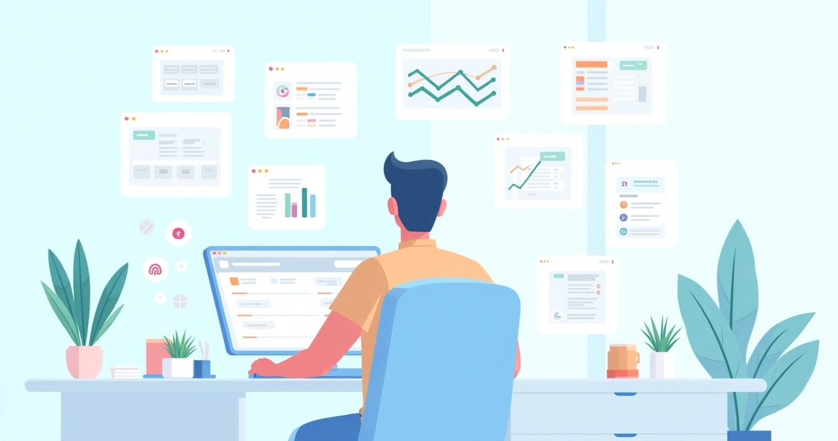 Freelancer no computador com várias tarefas na tela 