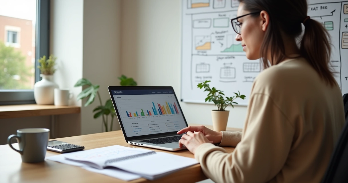 Freelancer calculando preços de serviços em caderno e notebook na mesa 