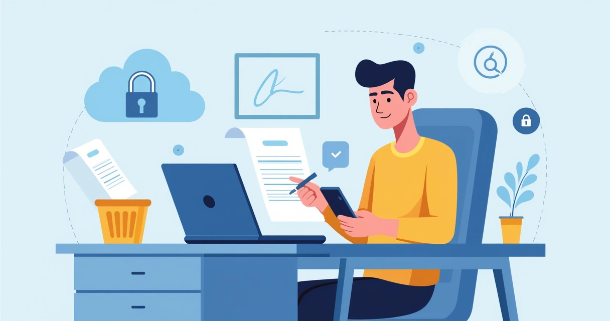 Freelancer signing contract online with laptop and smartphone