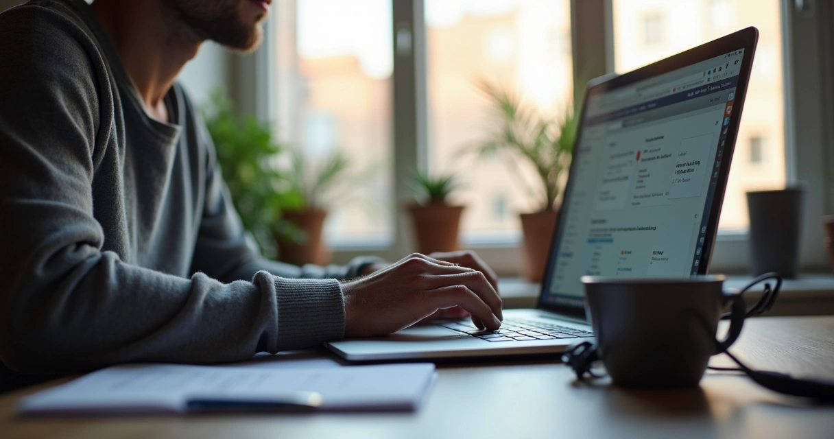 Pessoa fazendo trabalho freelancer no notebook em casa