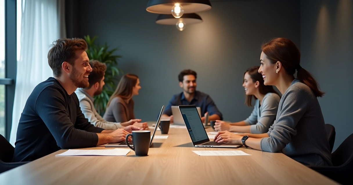 Freelancer and agency representatives discussing redesign benefits