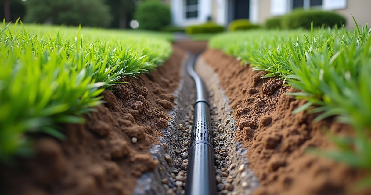 Installing a French drain in a residential backyard 