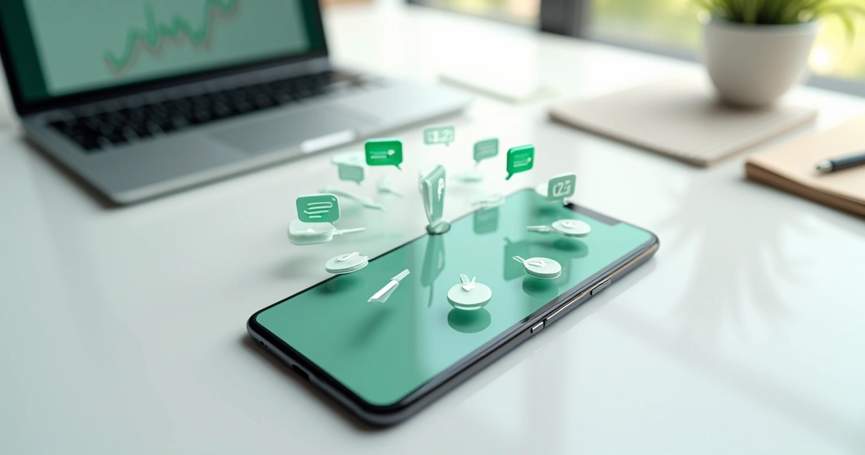 Relógio circular formado por mensagens de chat em tela de smartphone 