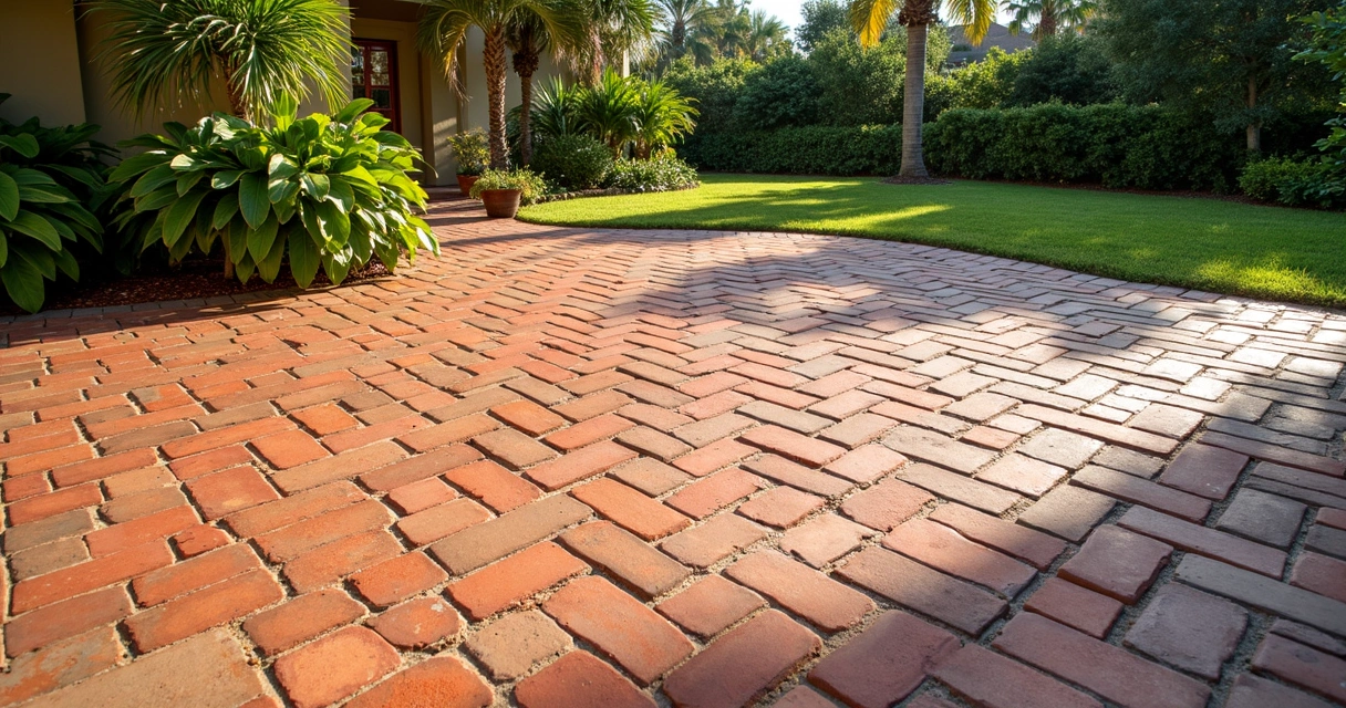 Paver patio after being sealed and painted with rich color in central florida 