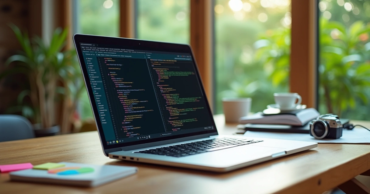 Laptop with code and frontend preview 