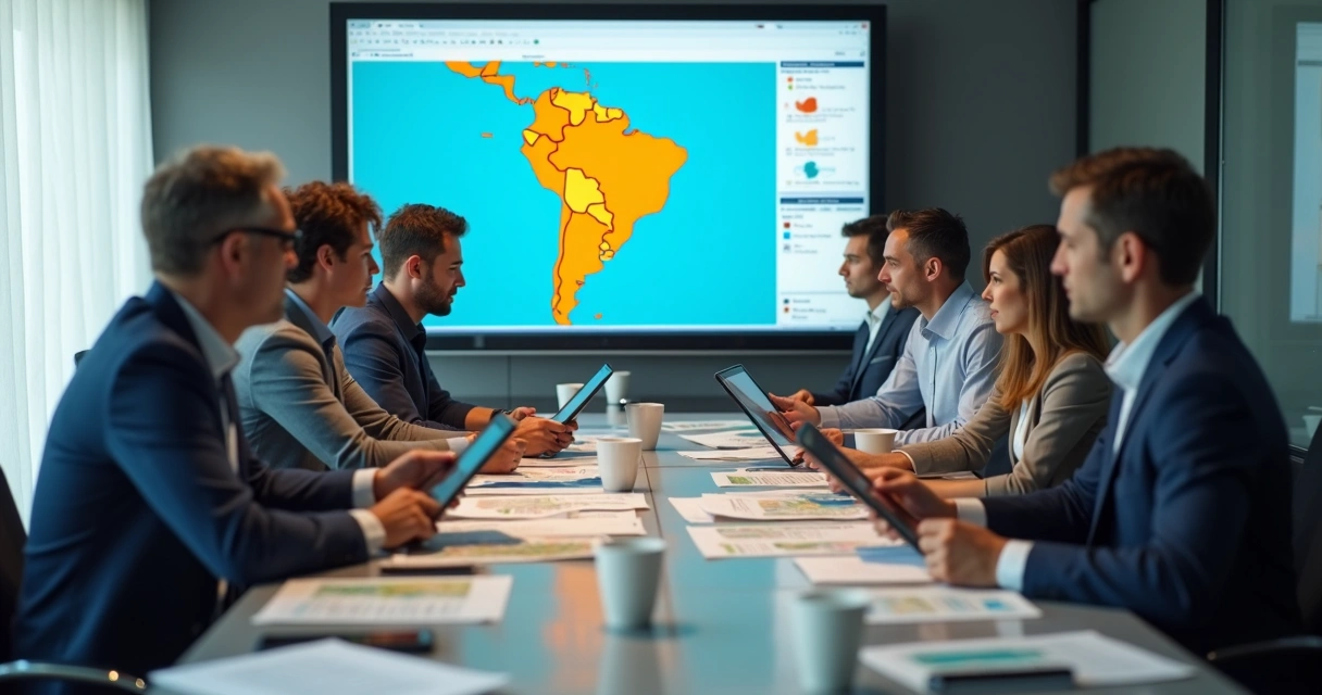 Equipe de gestão de frotas em reunião debatendo segurança de transporte 