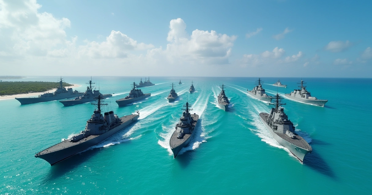 Navios de guerra americanos no mar azul turquesa do Caribe 