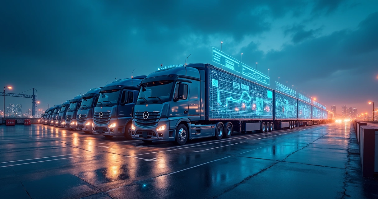 Frota de caminhões conectados via tecnologia e dados