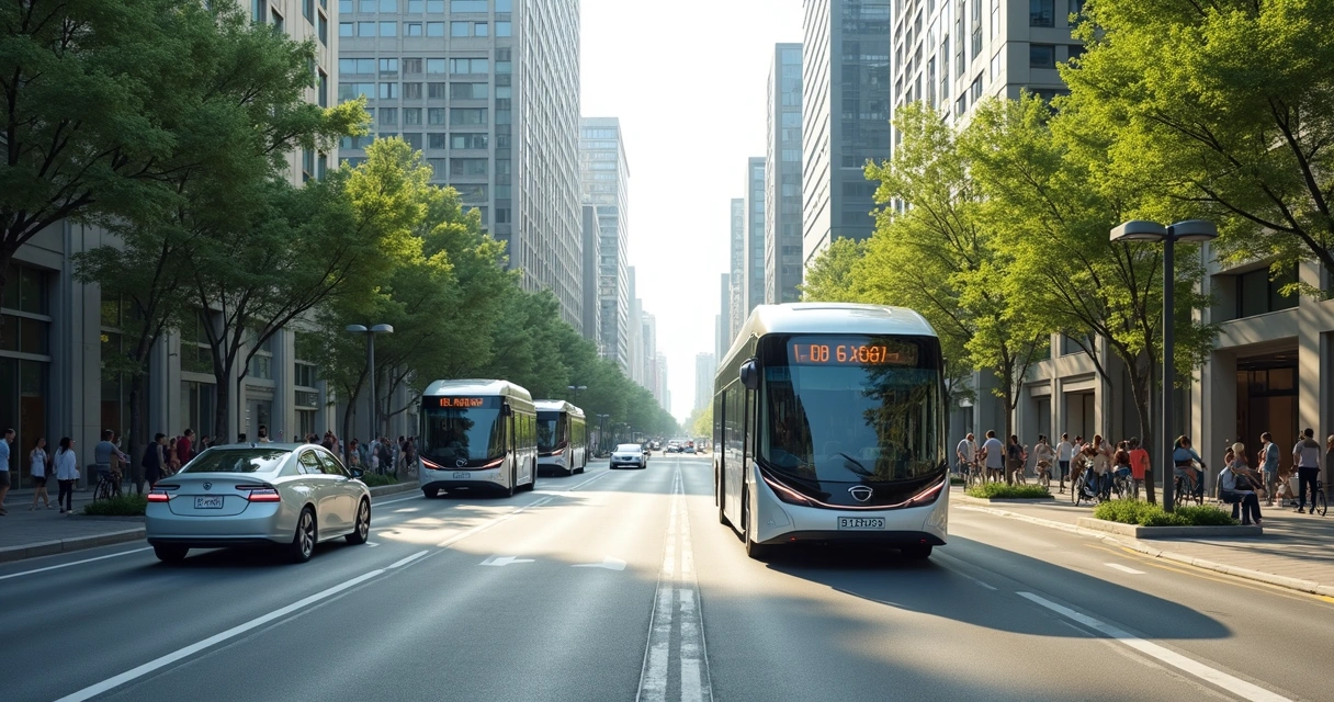 Frota de veículos elétricos em centro urbano moderno