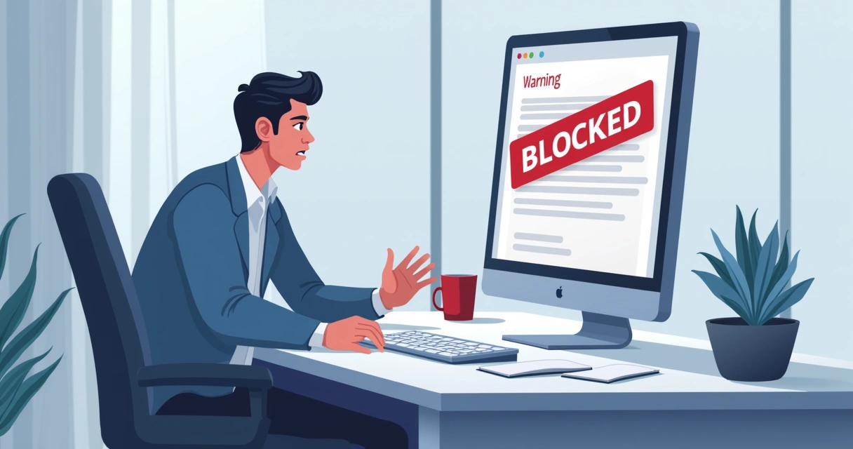 Empreendedor olhando para tela mostrando conta bloqueada 