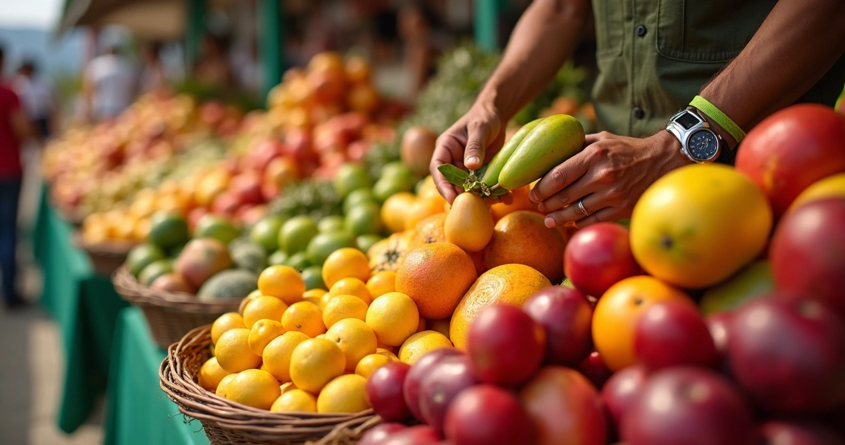 Frutas tropicais coloridas em mercado local