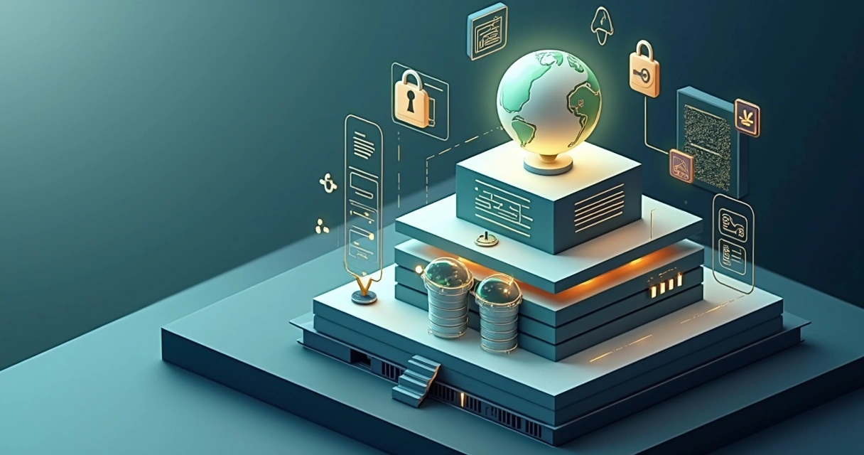 Illustration of website cost breakdown components in a full stack structure