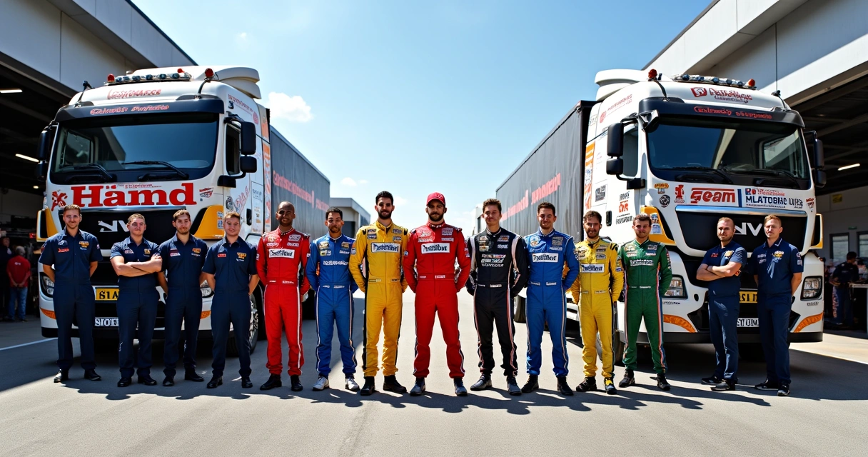 Equipe completa da Full Time Sports Truck reunida nos boxes do autódromo 