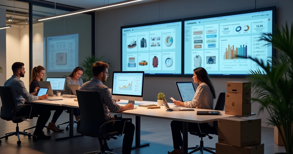 Equipe trabalhando em várias etapas de uma operação digital completa 