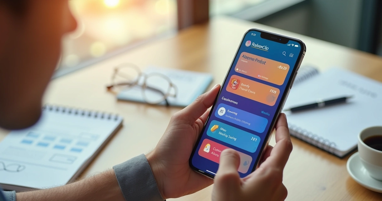 Tela de smartphone mostrando app de banco digital com diversas funcionalidades pouco usadas 