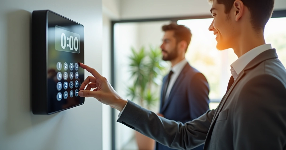 Funcionário registrando o ponto em equipamento digital 