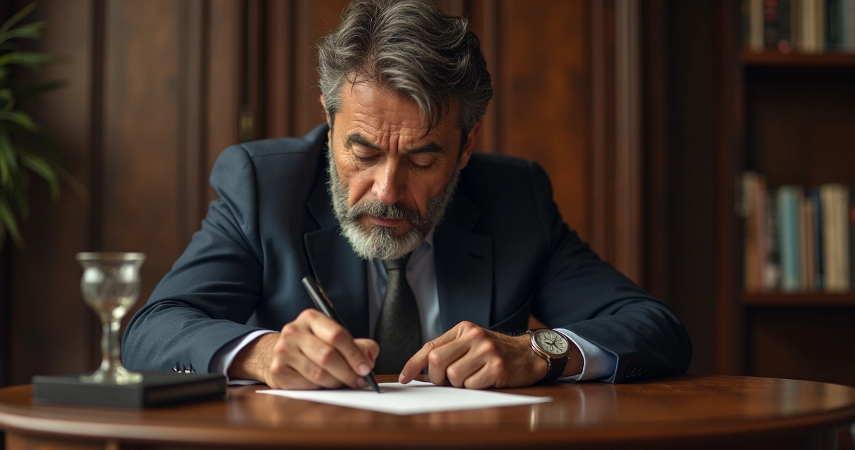 Profissional sentado em mesa de escritório olhando para o relógio, com expressão de estagnação e pilha de papéis ao lado 