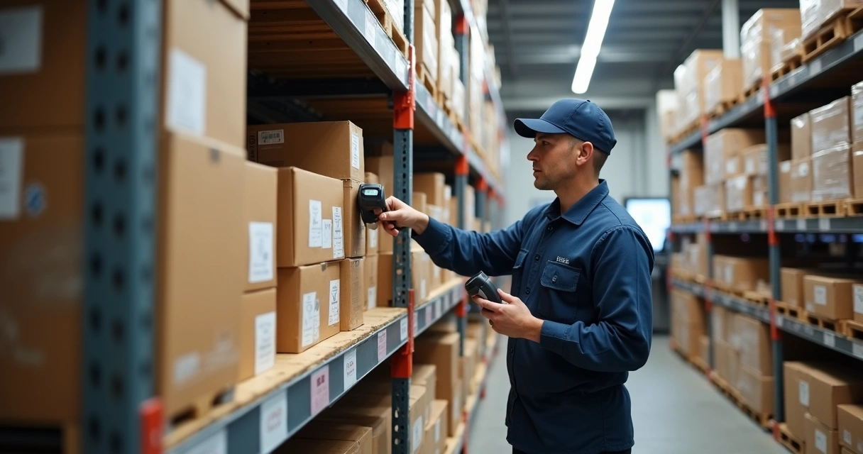 Funcionário organizando produtos no estoque 