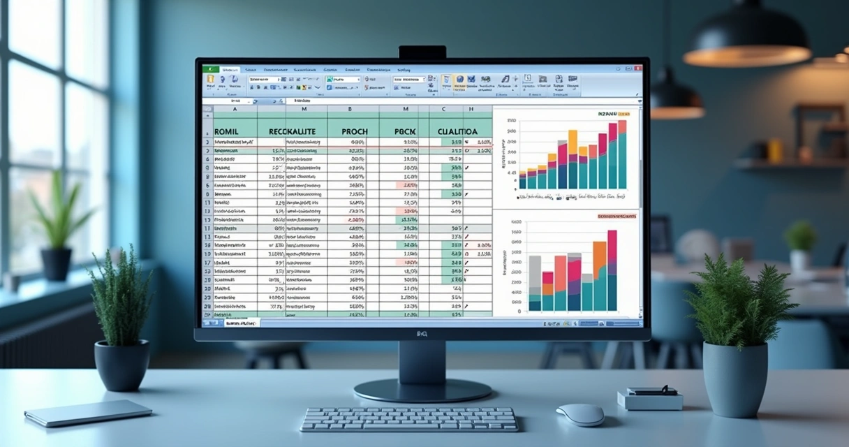 Tela de computador com planilha Excel aberta mostrando fórmulas PROCV, PROCH e PROCX com gráficos coloridos ao lado 