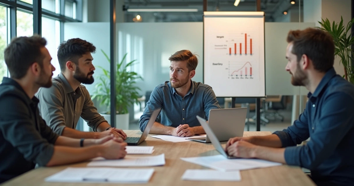 Fundadores discutindo documentos de negócios 