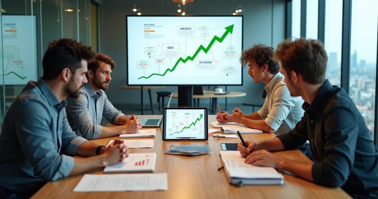 Fundadores de startup em reunião tensa com contraste entre caos e clareza emocional 