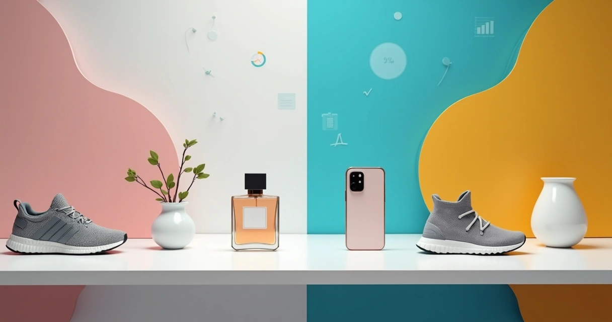 Comparação de produtos em fundo branco e fundo colorido lado a lado 