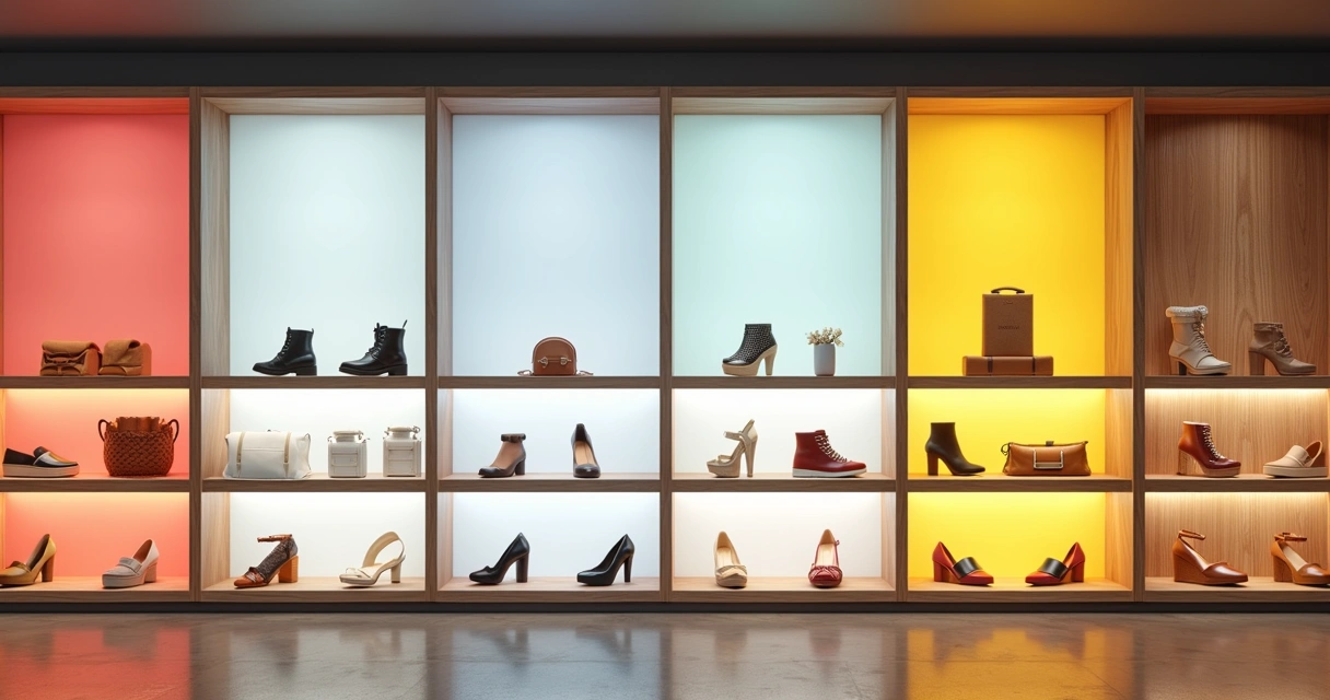 Vitrine digital com cenários diferentes para produtos 