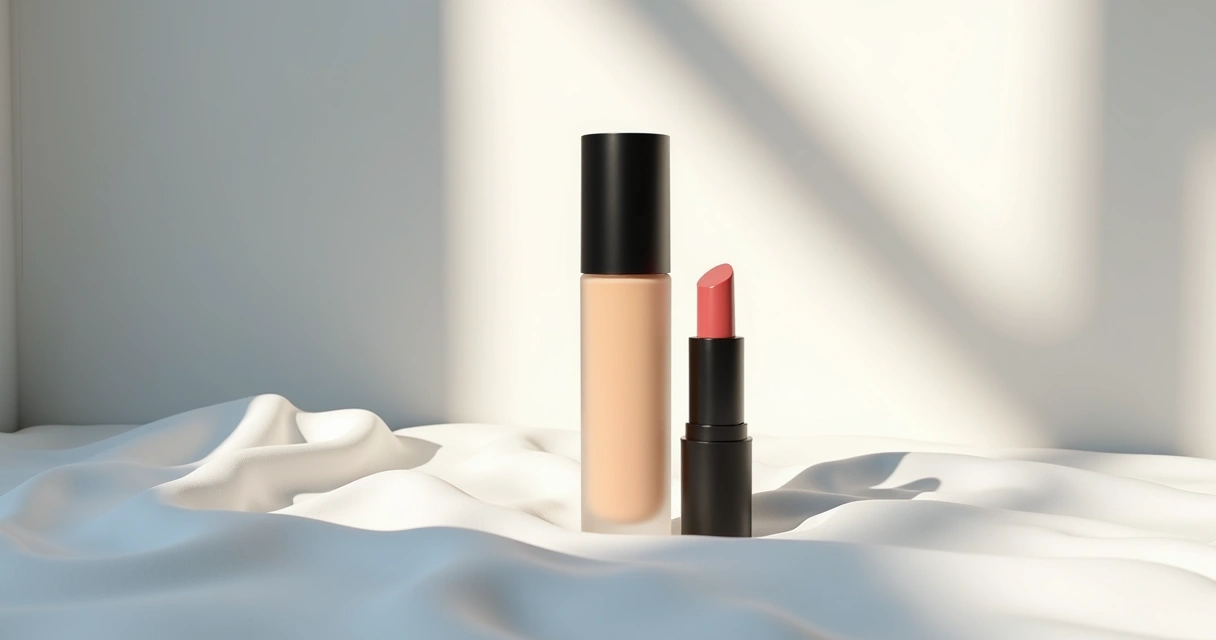 Base de cosmético sobre papel branco com sombras suaves 