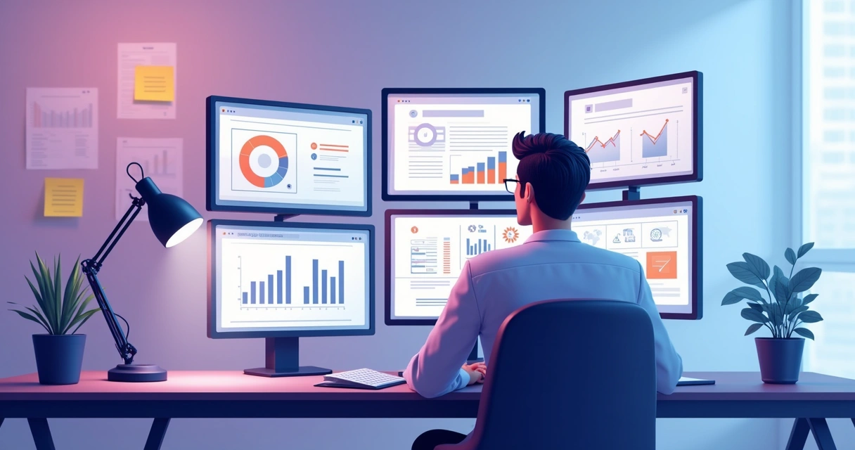 Gestor de canal analisando propostas de parceiros em telas de computador 