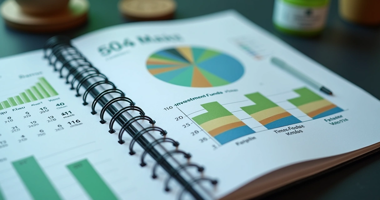 Planilha e gráficos de fundos de investimento em tela de notebook