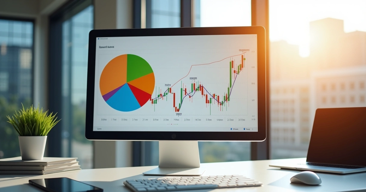 Tela de computador mostrando gráfico colorido de fundo de índice. 