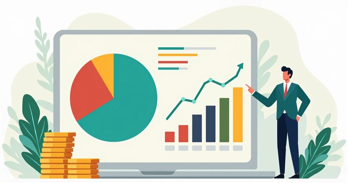 Diversos tipos de gráficos e moedas representando diferentes fundos de investimento 