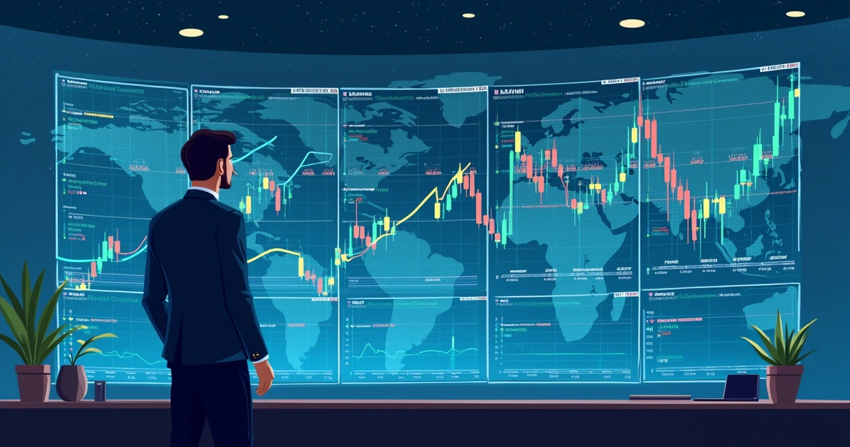 Painel com gráficos financeiros de diferentes tipos de fundos multimercado. 