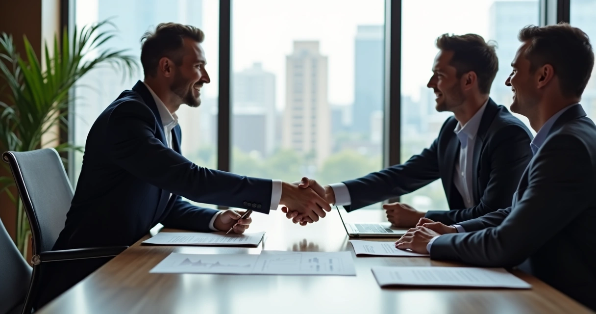 Reunião entre empresário e representantes de fundo de investimentos 