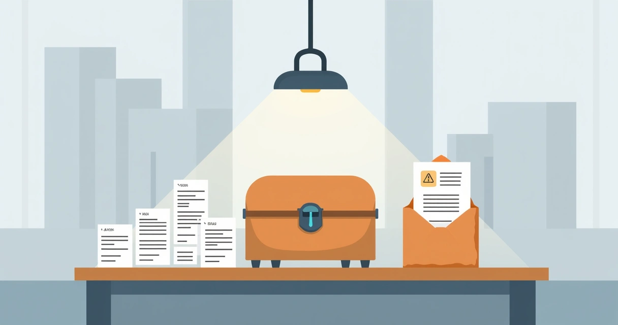 Itens funerários básicos organizados, como urna simples, documento e recibo de taxas 