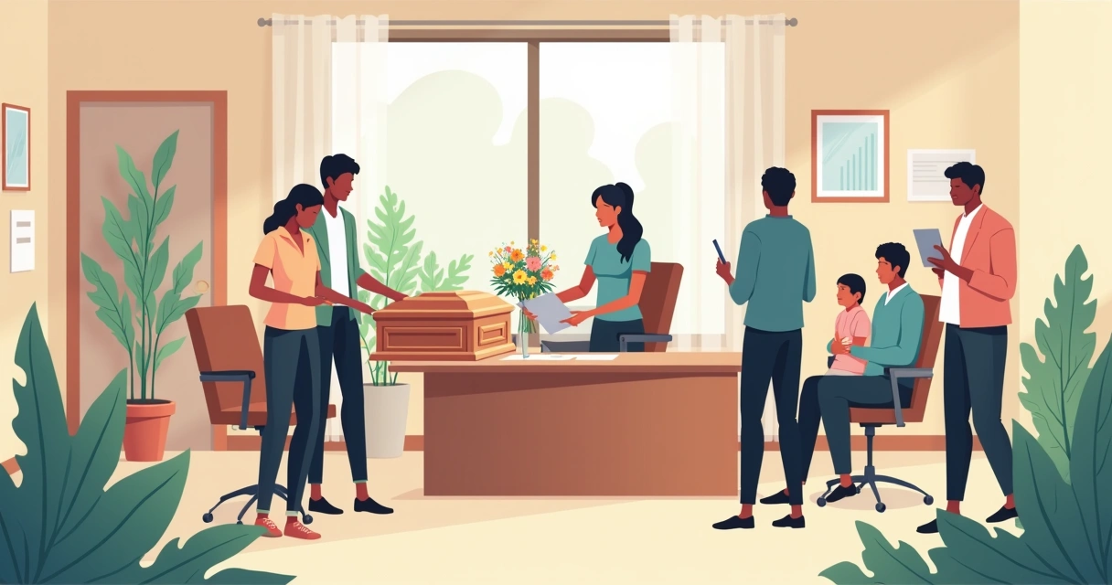 Equipe organizando serviços de funeral em ambiente corporativo 