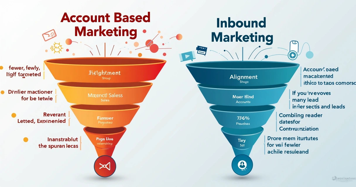 Infográfico comparando os funis de Account Based Marketing e Inbound Marketing 