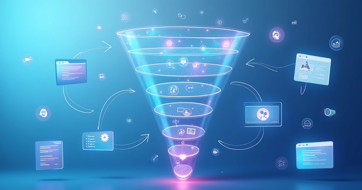 Funil de vendas B2B digital mostrando automações em cada etapa 