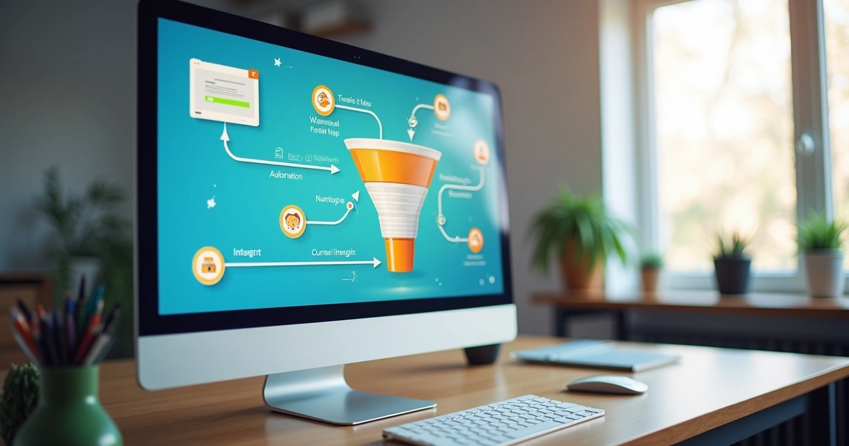 Funil de vendas automatizado no WhatsApp em tela de computador 