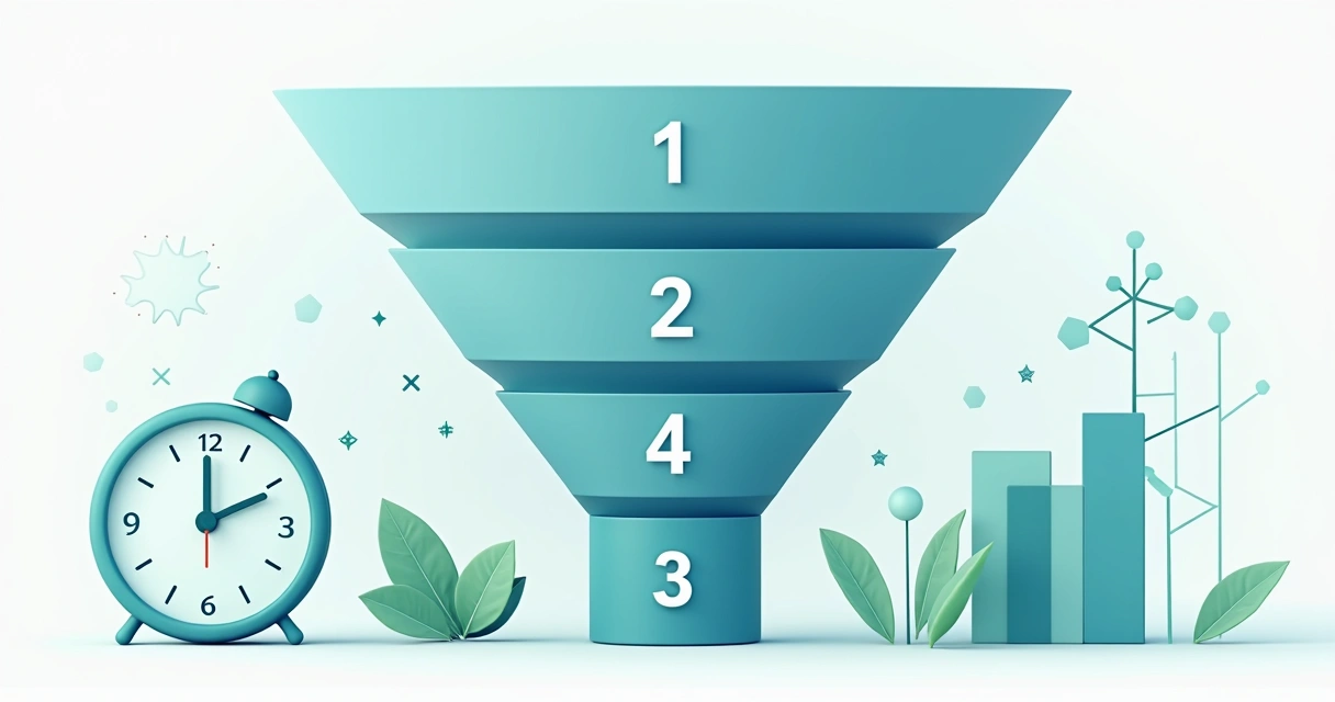 Funil B2B mostrando tempo entre etapas com ícones de relógio 