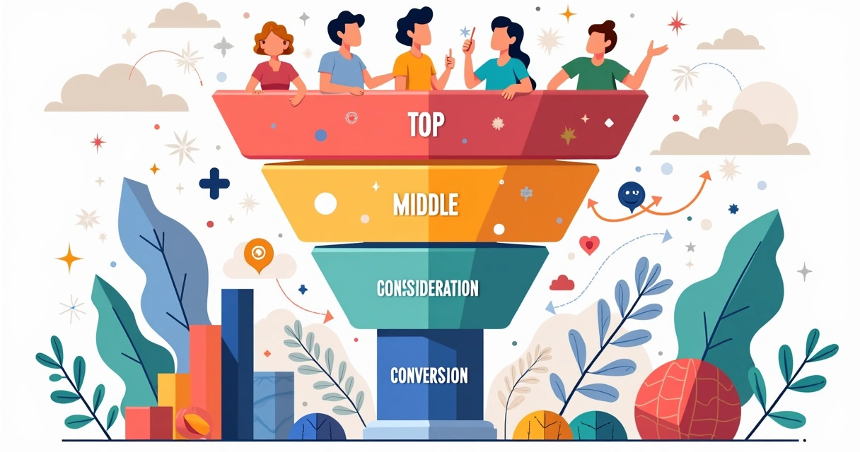 Esquema visual mostrando funil de campanhas Facebook do topo ao fundo 