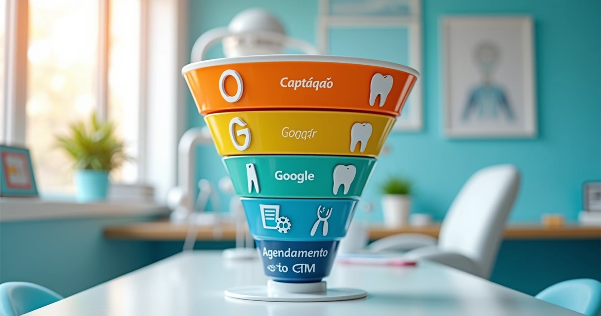 Funil de captação com etapas visuais para clínica odontológica 